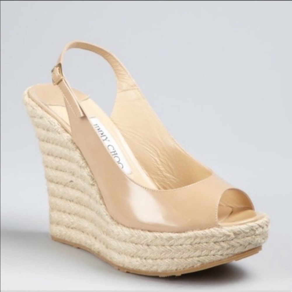 Jimmy Choo Nude Patent Espadrilles